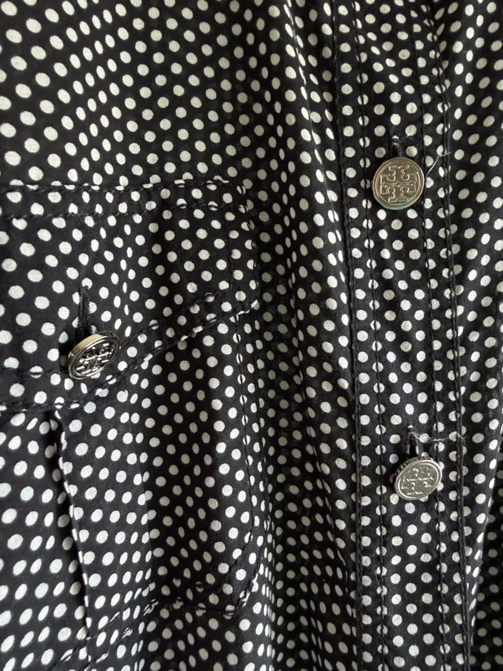 Tory Burch Black and White Dot Print Utility Shirt - Picture 3 of 4